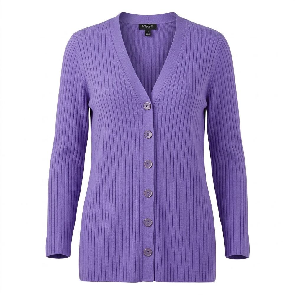 Talbots Purple Ribbed V-Neck Knit Cardigan Women Size MP